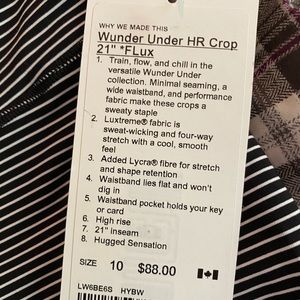 NWT Lululemon Wunder Under HR Crop 21” size 10